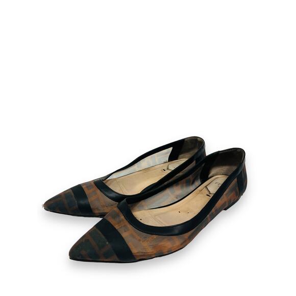 FENDI Brown/Black FF Colibri Leather Zucca Mesh Ballerina Flats Size 37 US 7 - Picture 4 of 8